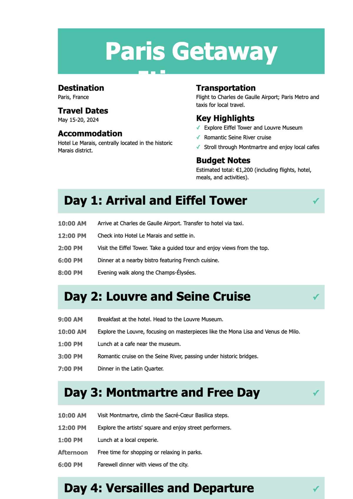 Colorful trip itinerary template with daily schedule and tropical illustration_variant_2